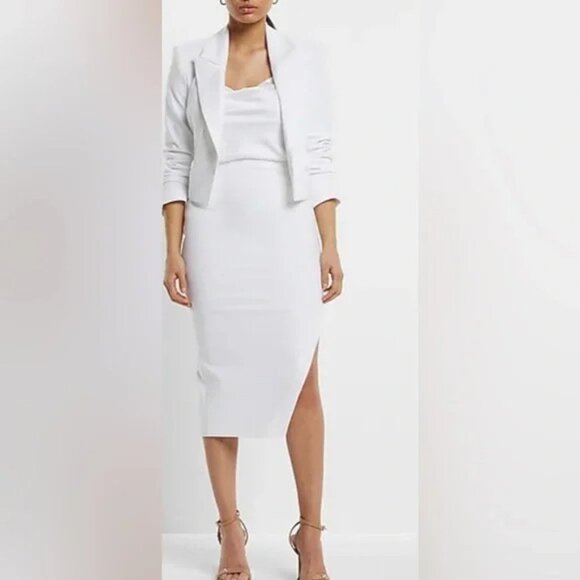 Express Stylist Super High Waisted Side Slit Midi Pencil Skirt 16 - Picture 1 of 7